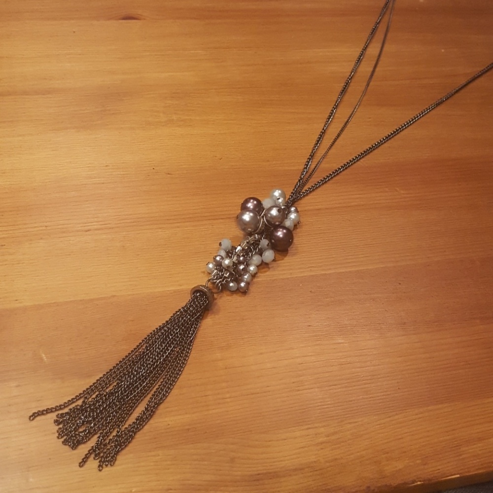 Beaded Silver and Gunmetal Grey Statement Necklace